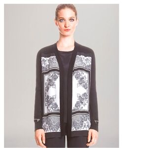 Sandro Black White Paisley Silk Wool Cardigan